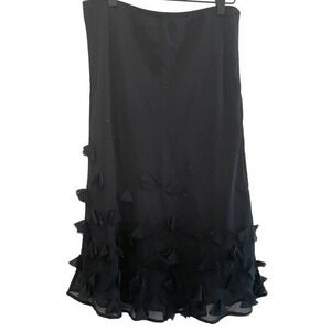 Vintage Lapis Silk‎ 3D Black Whimsigoth Fairy Sequin Asymmetric Ruffle Skirt M